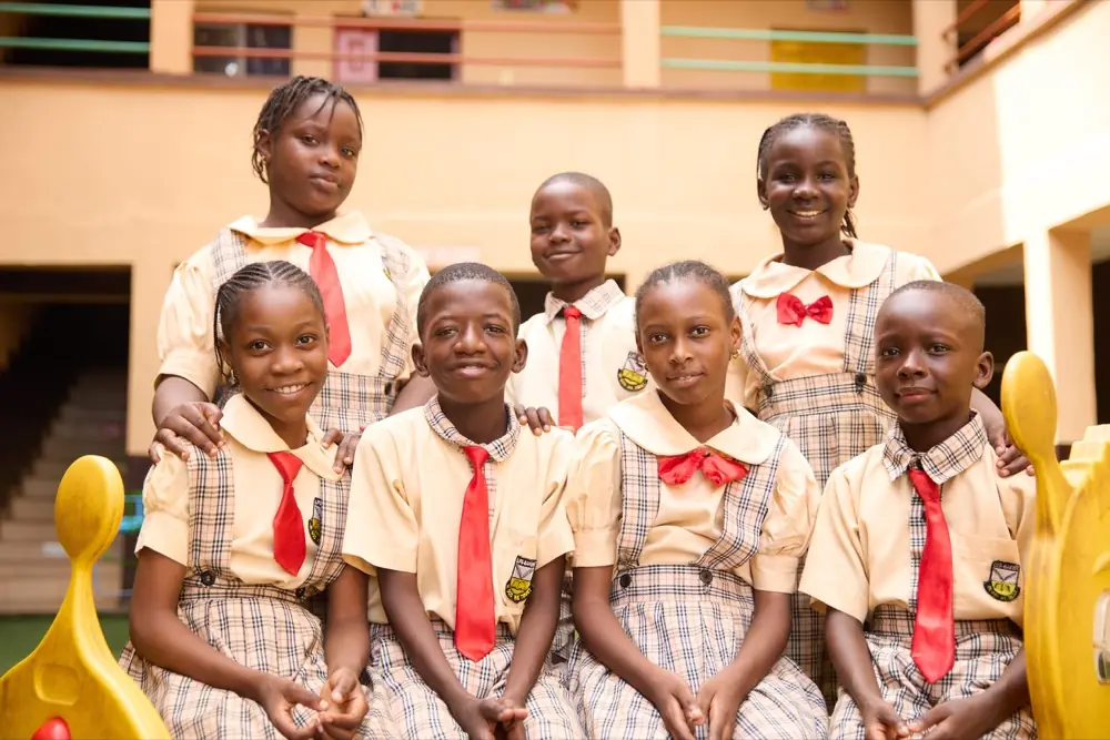 Primary pupils gathered for a class photograph