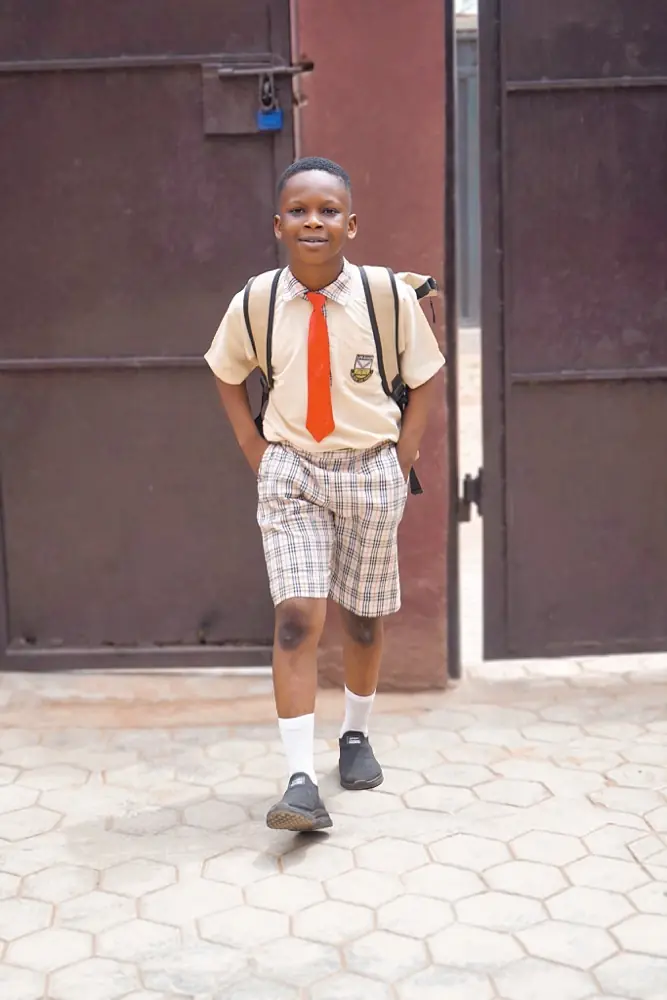 Primary pupils outside their classroom block